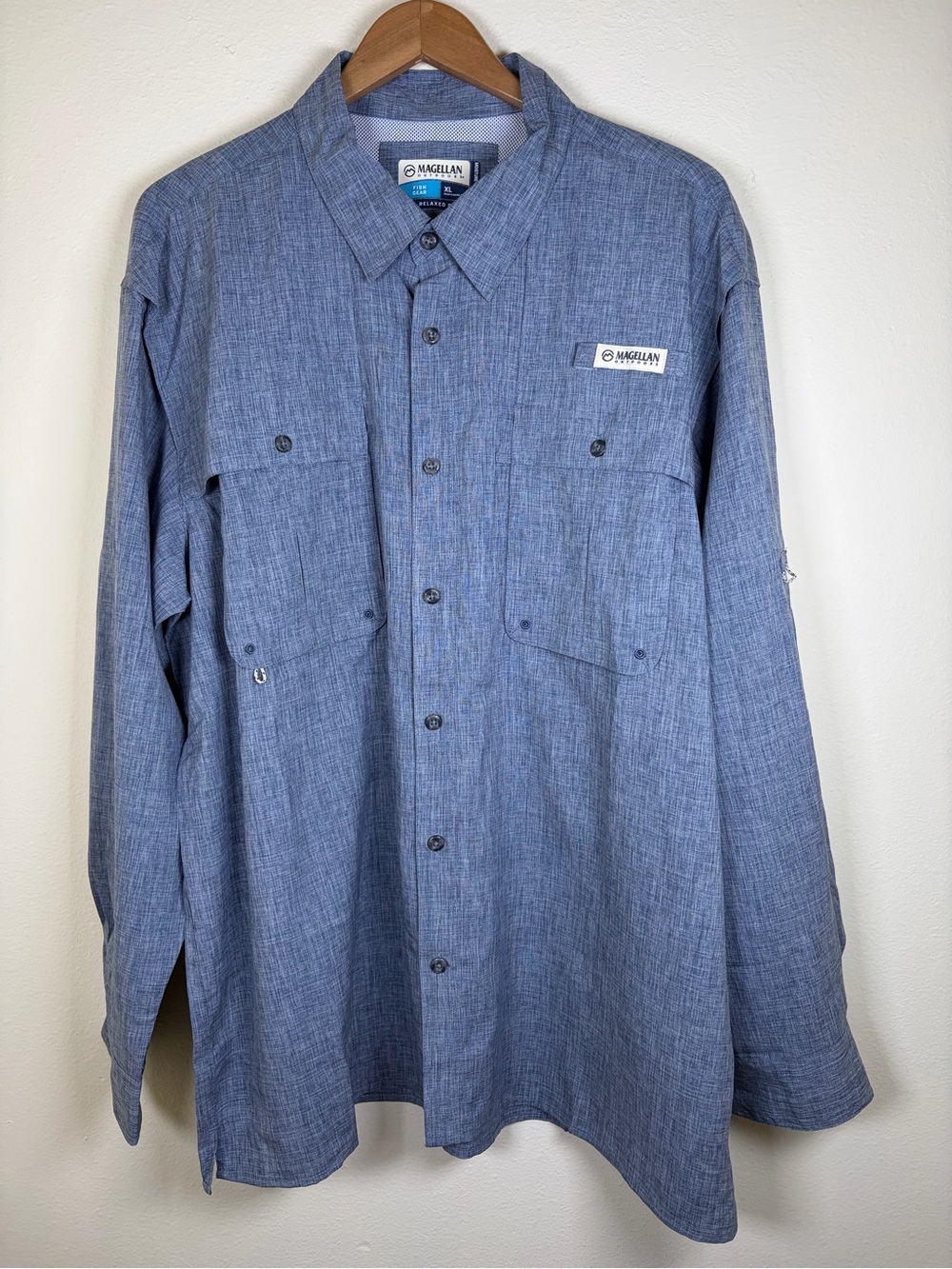 Magellan Fish Gear Shirt Men’s XL Blue Vented Fishing Hiking UPF Long Sleeve